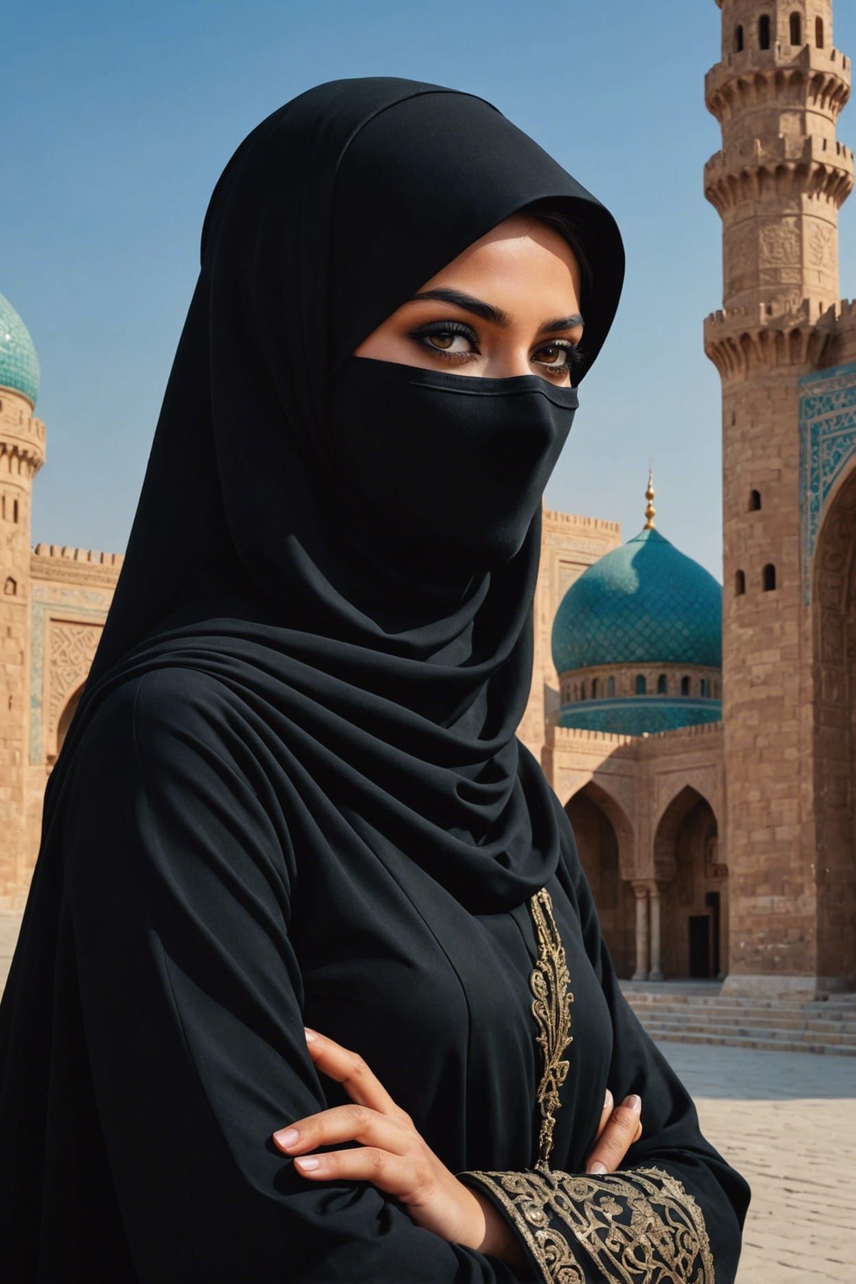 Central Asian Girl in Niqab Posing at Mosque