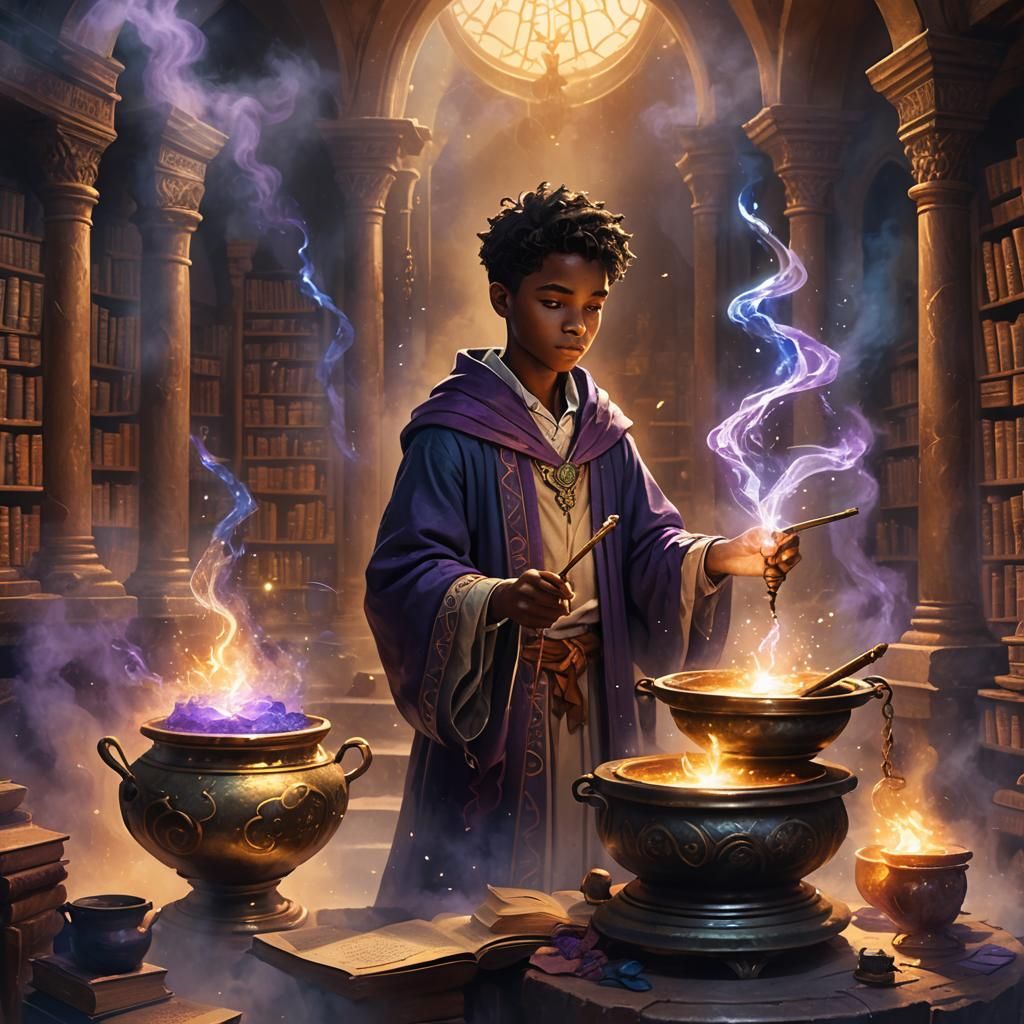 Mystical Scholar with Wand in Fantasy Illustration
