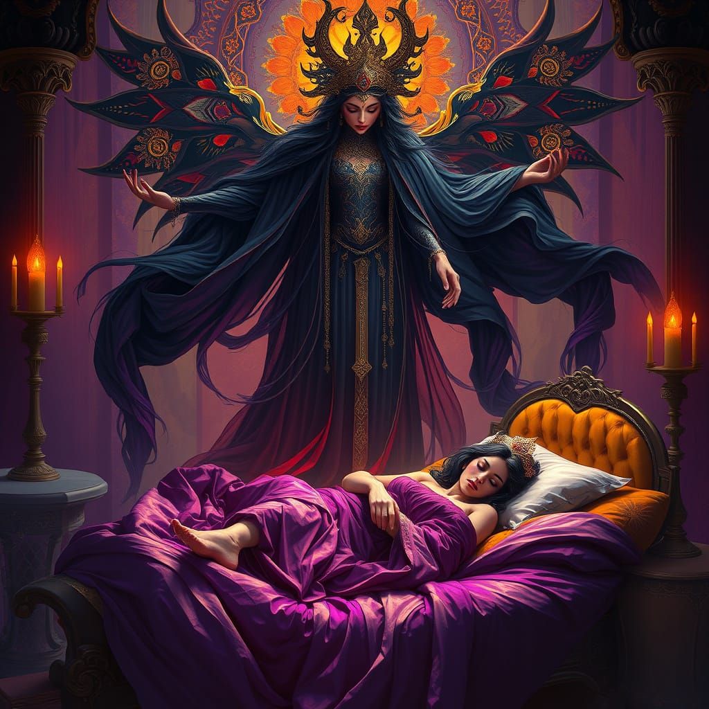 Dark Fantasy Goddess in Ethereal Slumber
