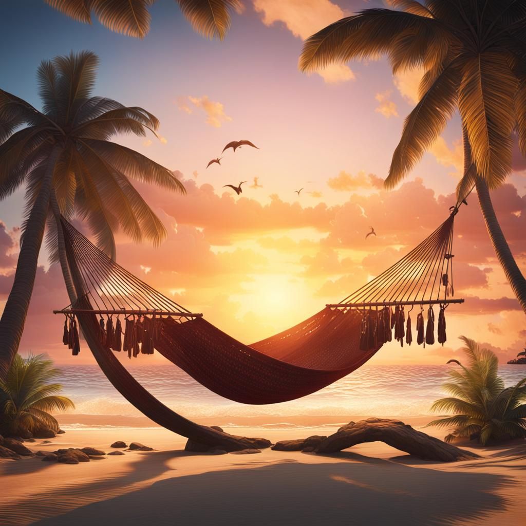 Tropical Sunset with Hammock: Fantasy Concept Art
