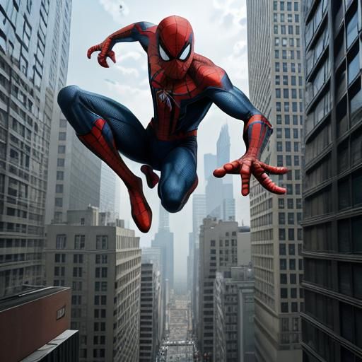 Spider-Man Leaping Between Buildings in Comic Book Style