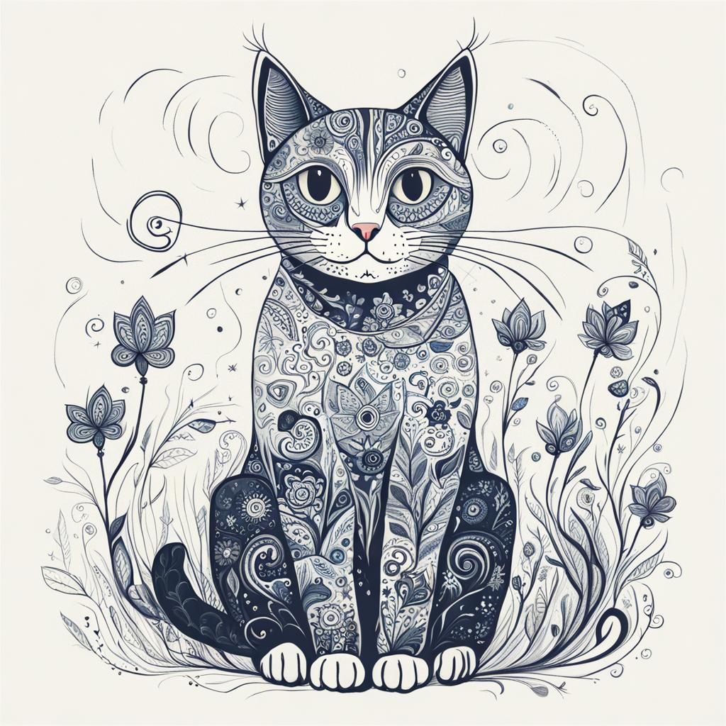 Whimsical Cat Portrait Generated by AI