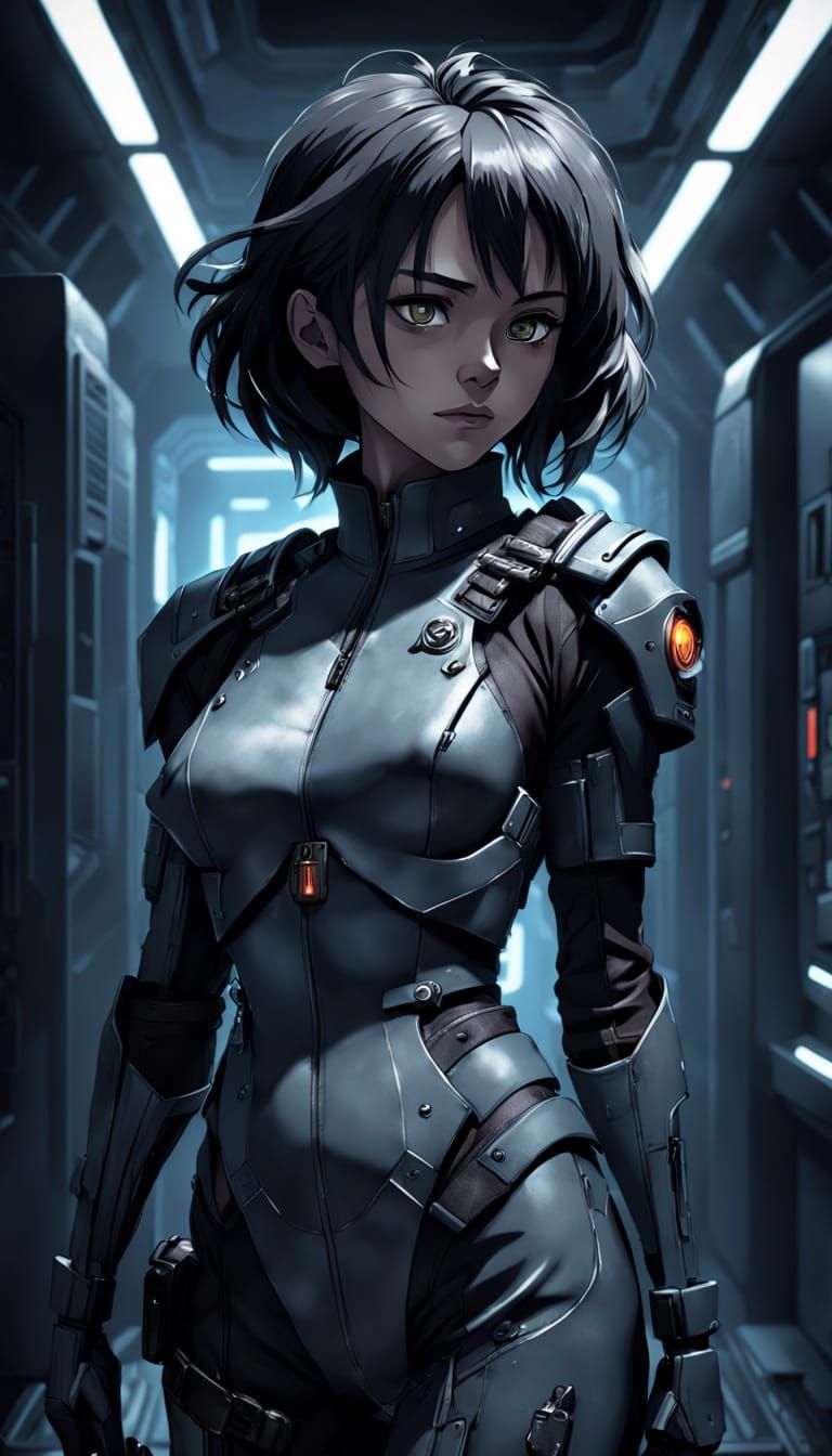 Semi-Realistic Anime Portrait of a Fierce Starship Officer