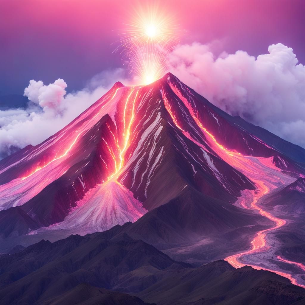 Pink Iridescent Volcano Eruption in Divine Light