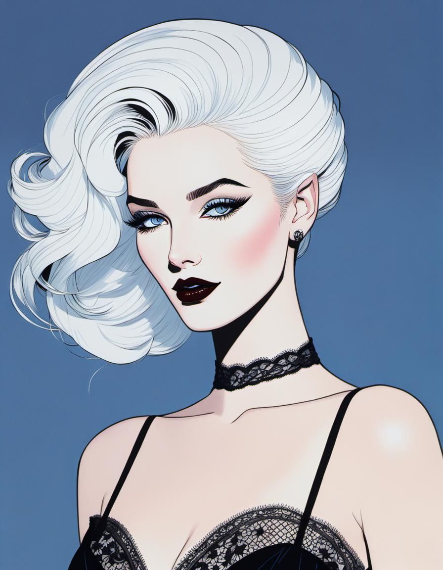 Fashion Illustration of Winking Woman in Nagel Style