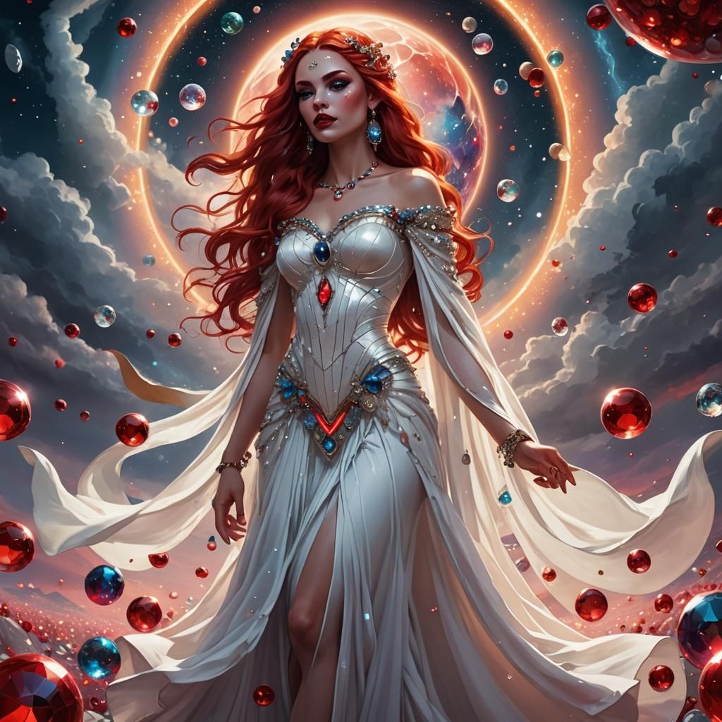 Radiant Goddess with Gemstones in Fantasy Art