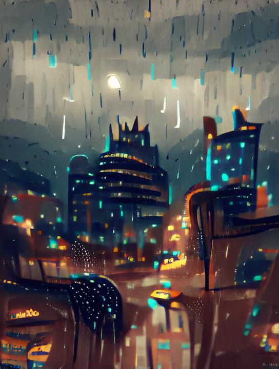 Neon Reflections: Rainy City Nightscape