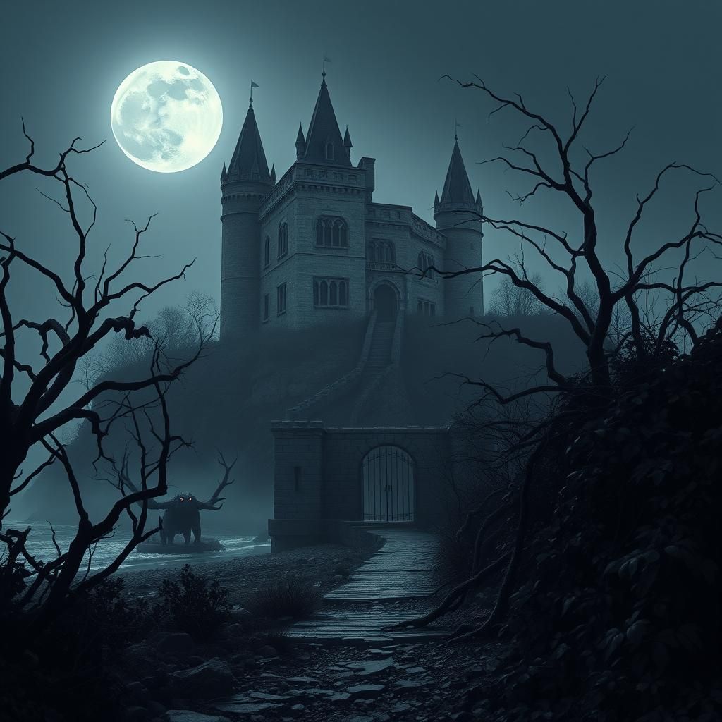 Gothic Castle on Desolate Shoreline: Matte Painting