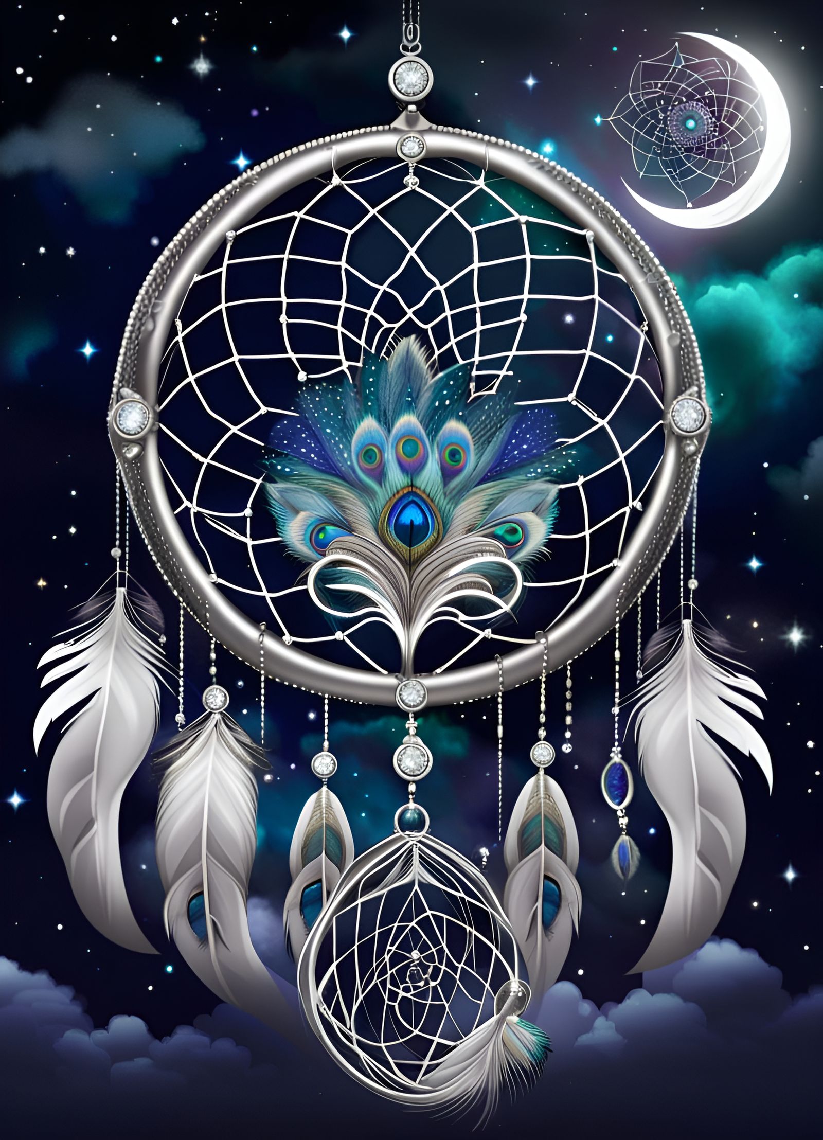 Dreamcatcher with Diamonds and Peacock Feathers