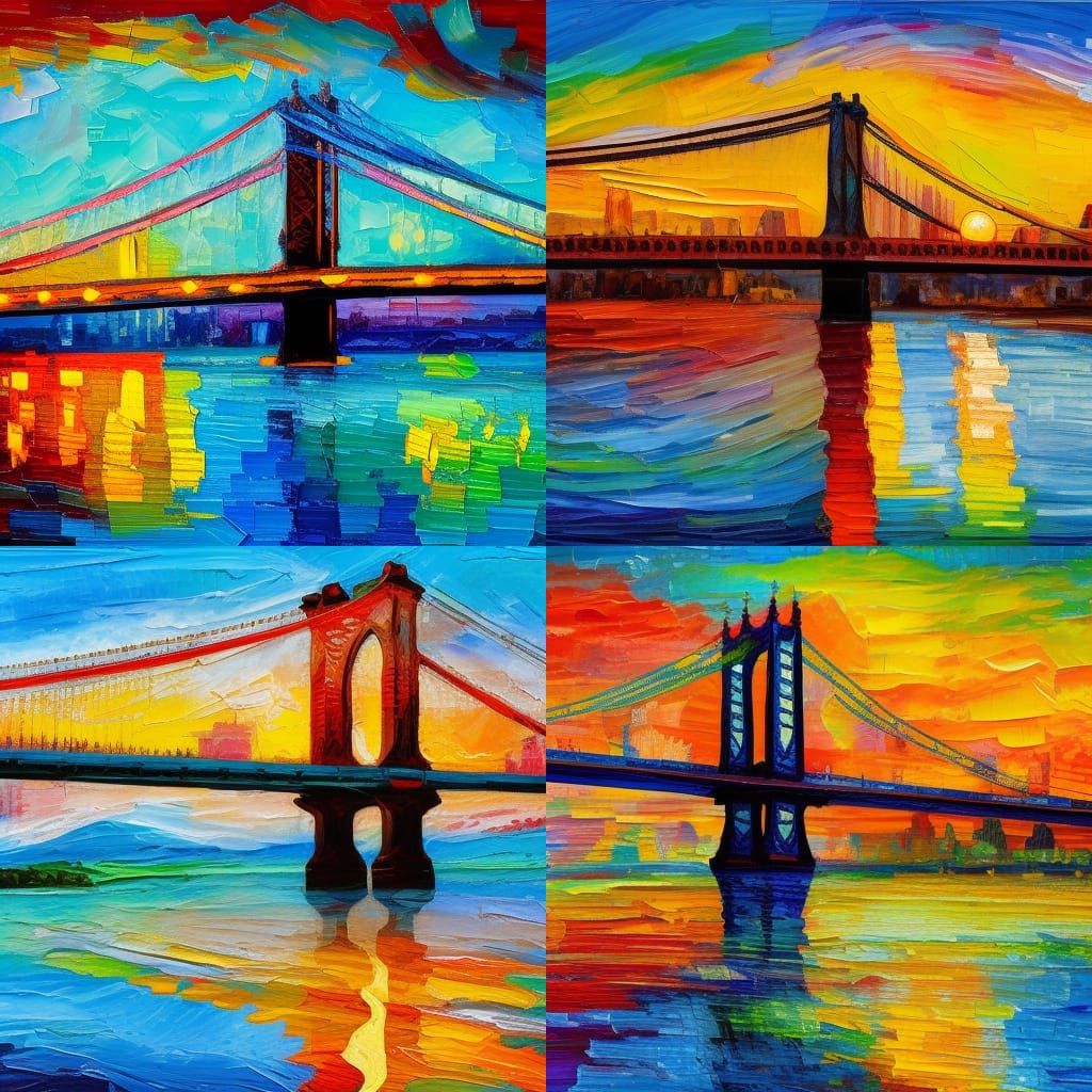 Manhattan Bridge Sunrise in Expressionist Style