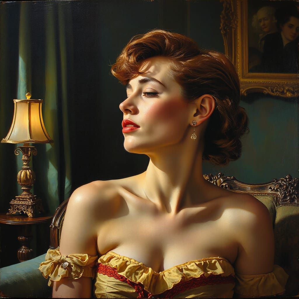 Grand Duchess in Thoughtful Pose, Oil Impasto Painting