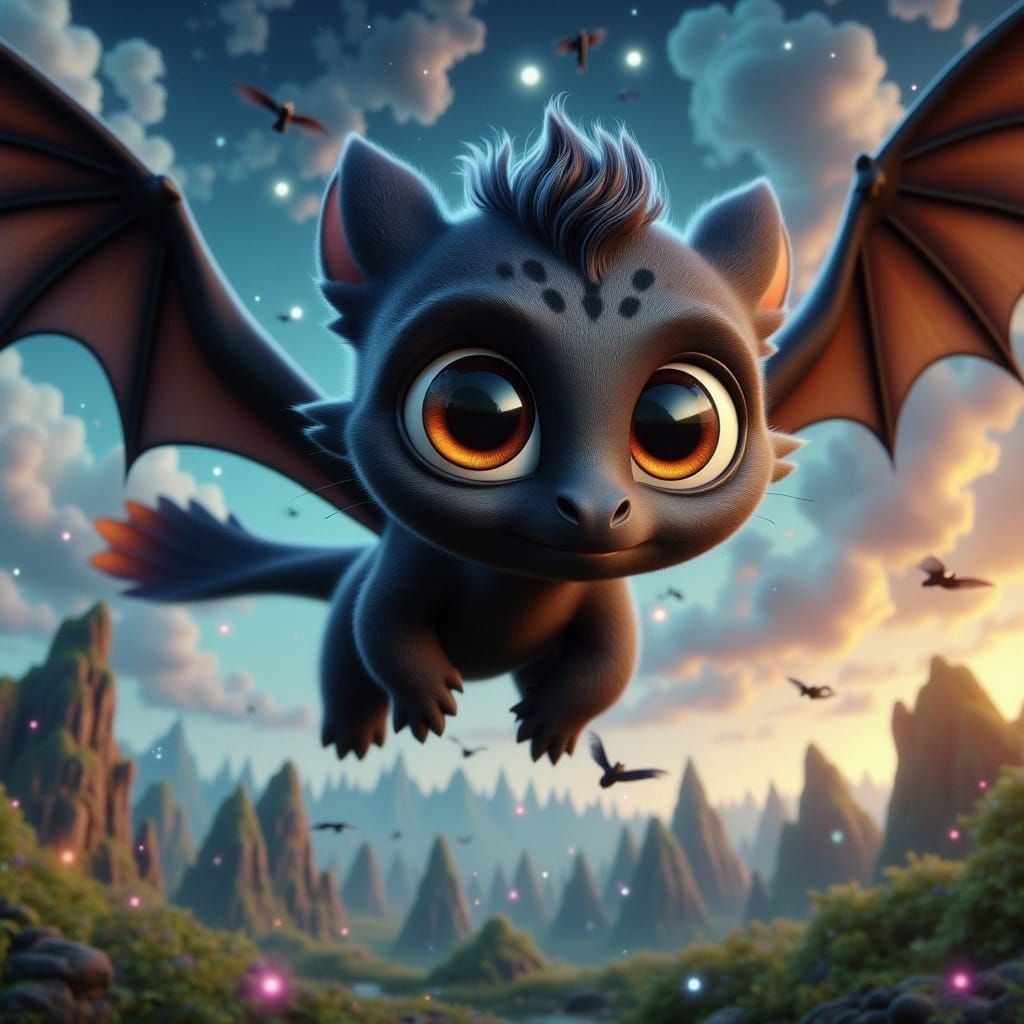 Night Fury Flight: Charming Dragon with Expressive Eyes