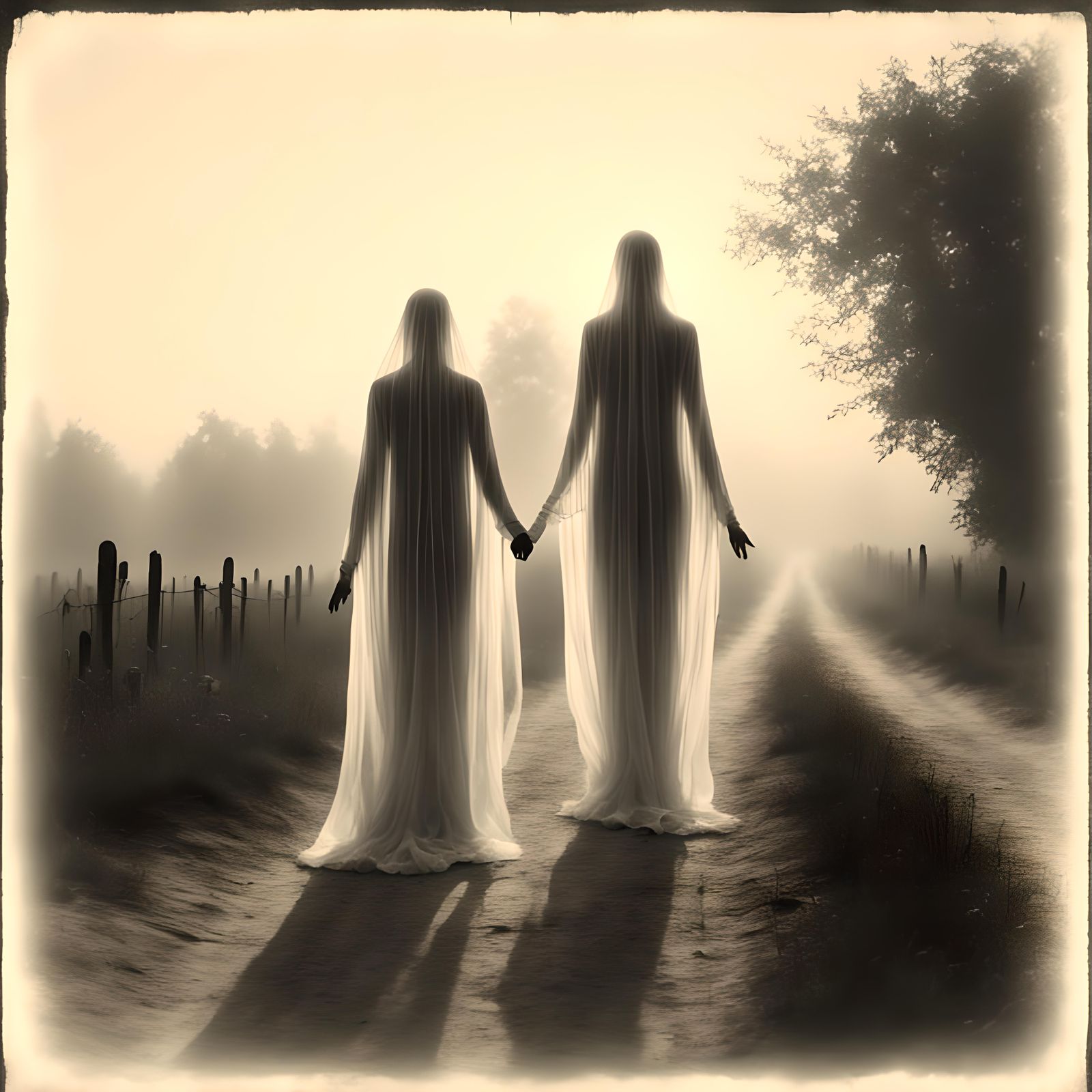 Haunting Ghostly Woman on Dirt Road, Early 1900s Photo