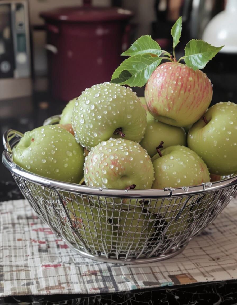 Hyperrealistic Apples in Moody Kitchen Scene