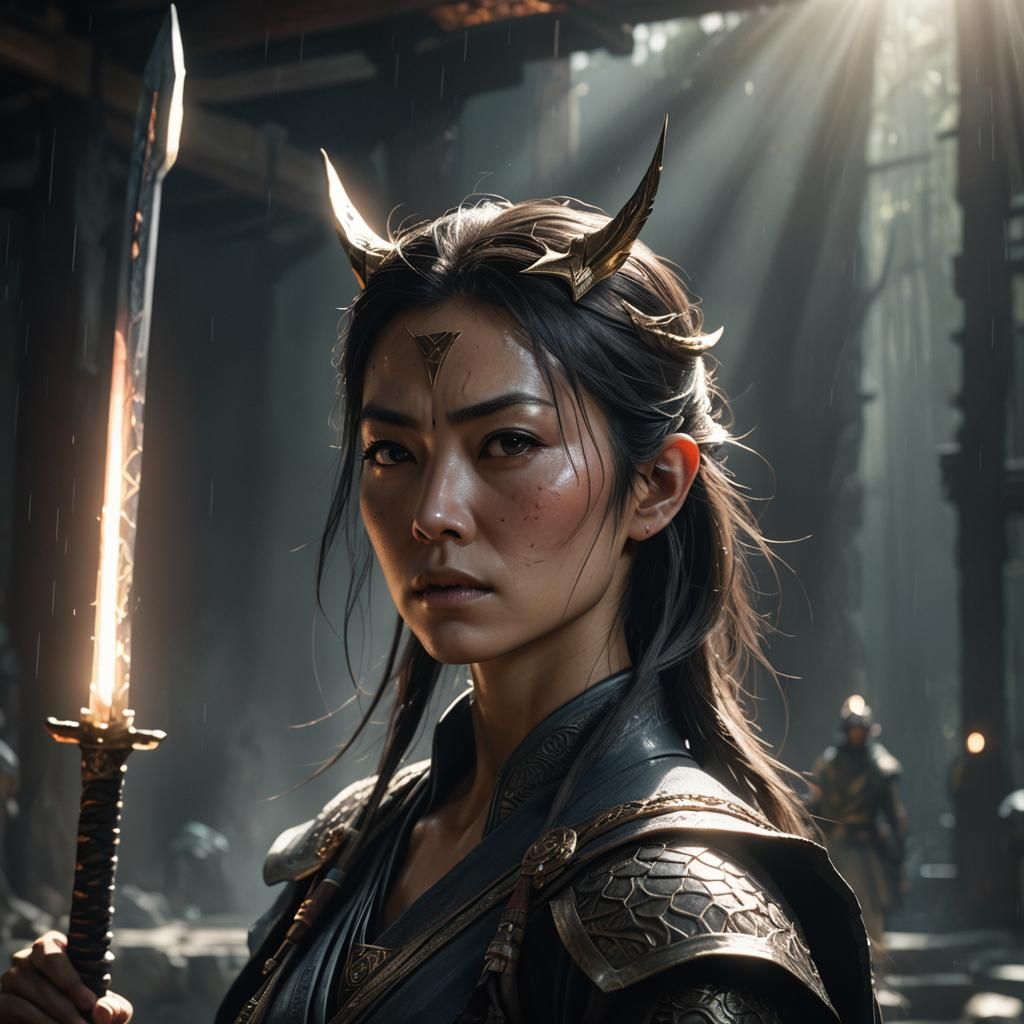 Sci-Fi Samurai with Elf Ears in Photorealistic Style