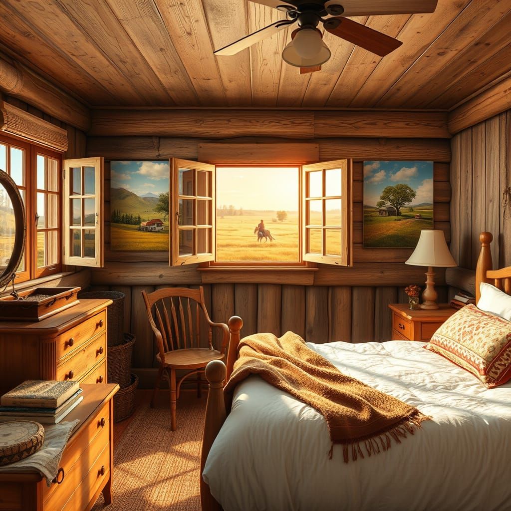 Cozy Countryside Bedroom with American Decor in Photorealist...