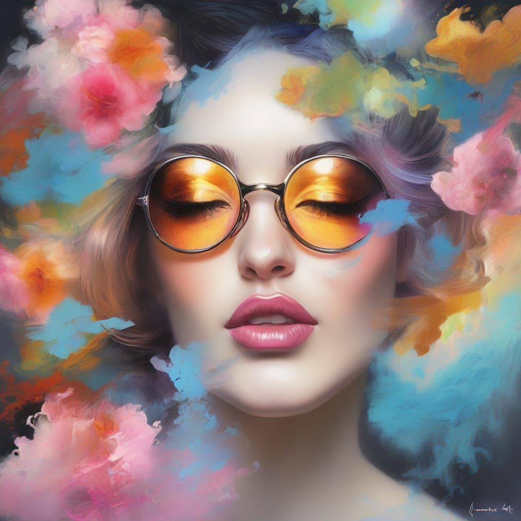Surreal Woman with Golden Eyes and Strange Glasses
