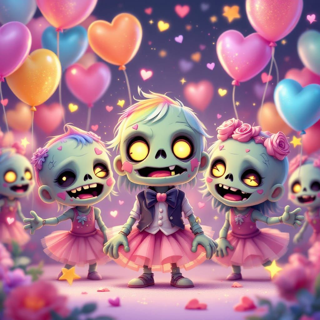Kawaii Zombie Prom in Pastel Anime Style