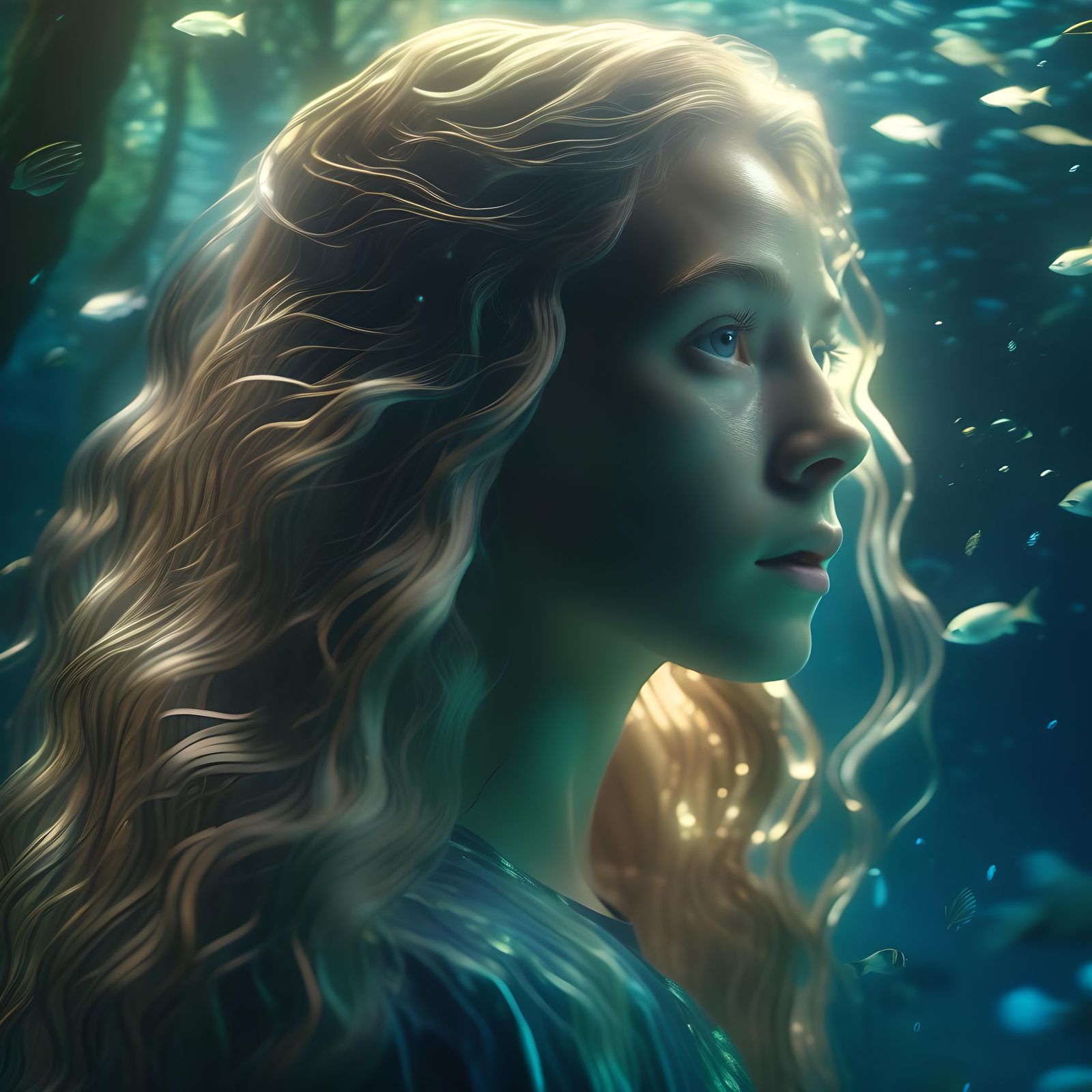 Underwater Portrait of Woman in Enchanted Forest
