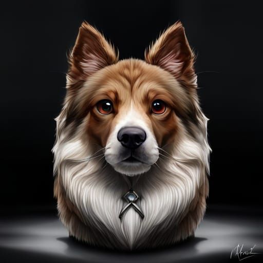 Hyperrealistic Brindle Spitz Mix in Woodland