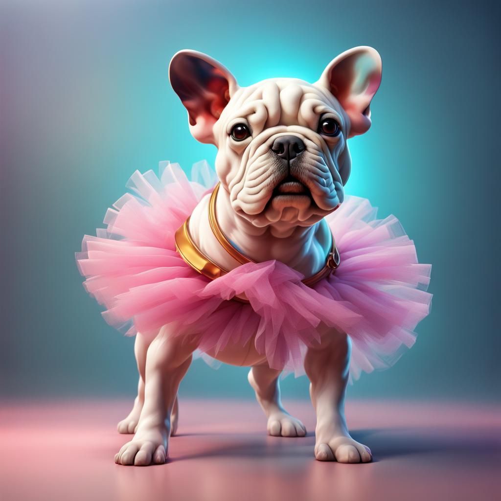 Adorable 3D Dancing Bulldog in Tutu