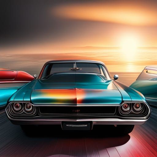 Hyperrealistic Muscle Cars in Splash Art Style