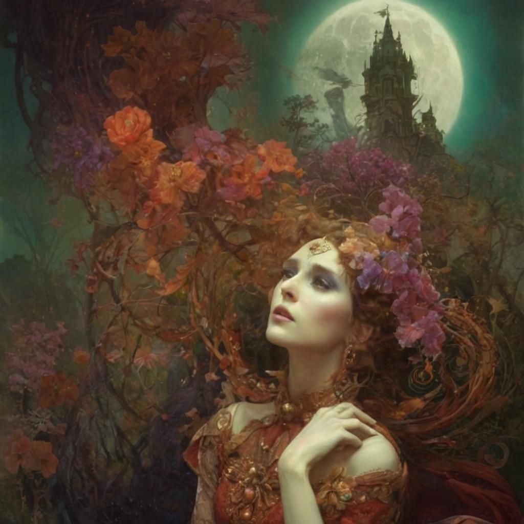 Mystic Goddess in Trance: Detailed Maximalist Portrait