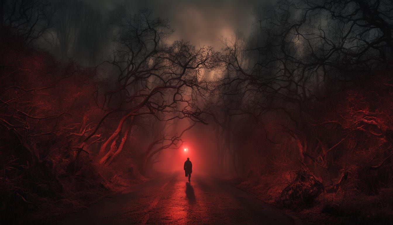 Red Light Emanates through Foggy Darkness