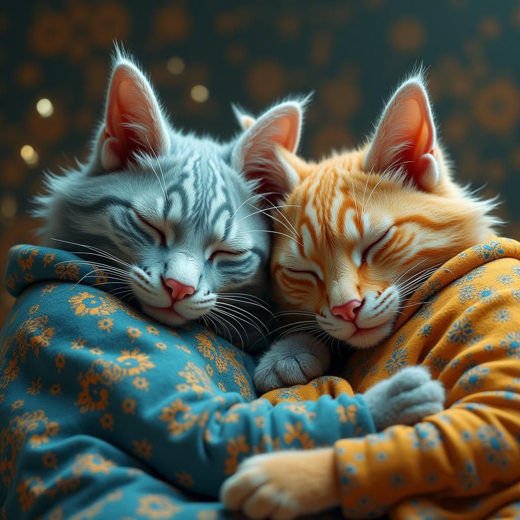 Opulent Cats Sleeping in Surreal Realm