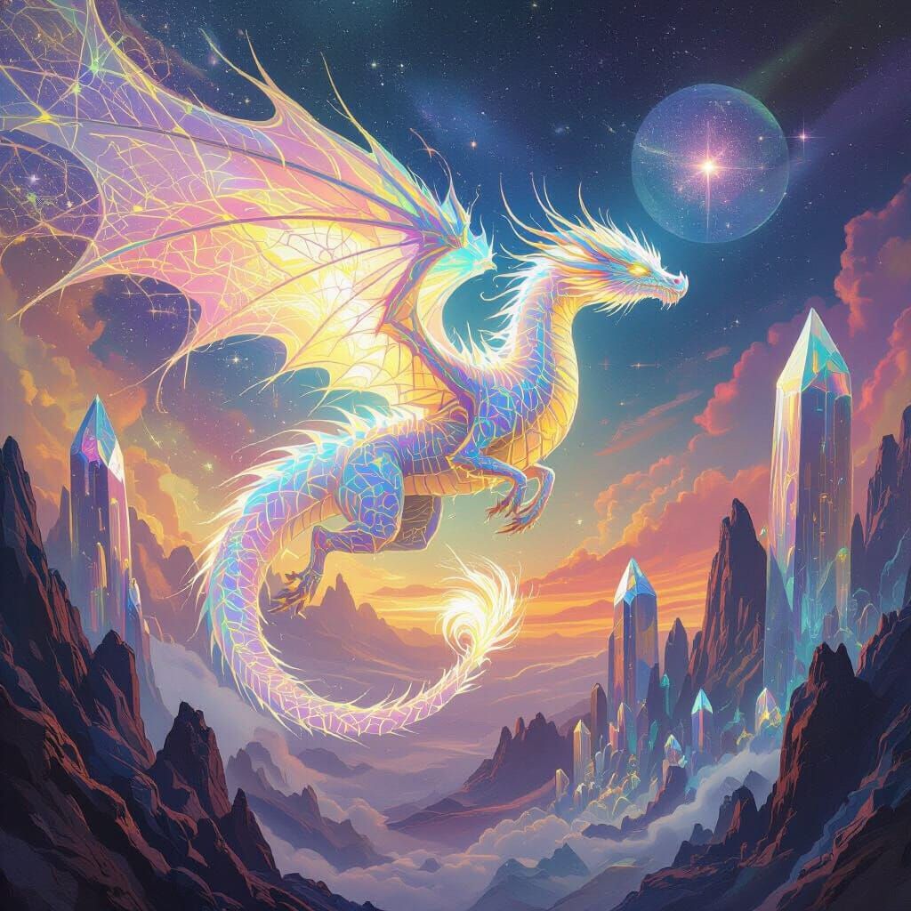 Bioluminescent Dragon Soaring Through Alien Sky