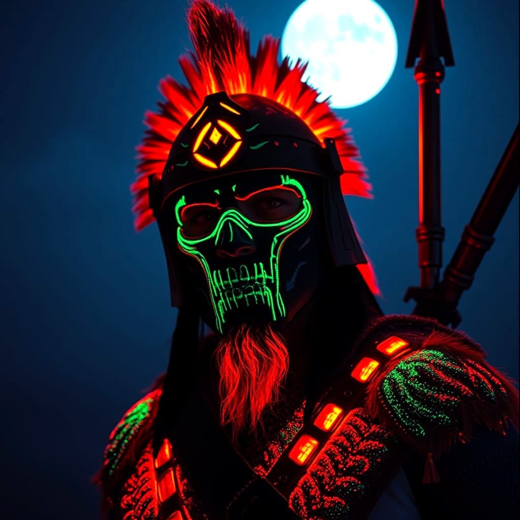 Warrior Ready for Battle with Fluorescent War Paint