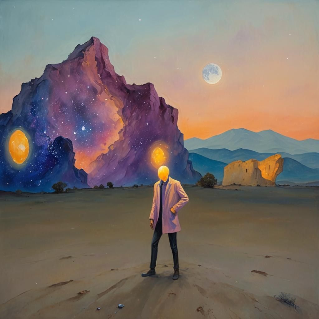 Surreal Lone Figure Under Starry Sky