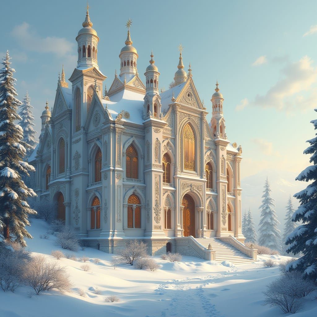 Majestic Alabaster Palace in Winter Sunlight
