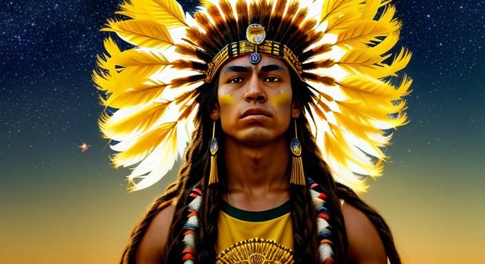 Native American Warrior Crowned with Sunlight