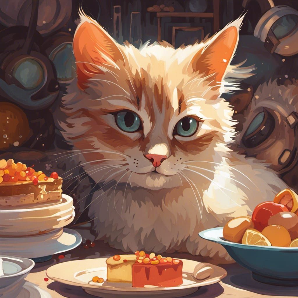 Adorable Cat Baking Cake in Pixar Animation Style