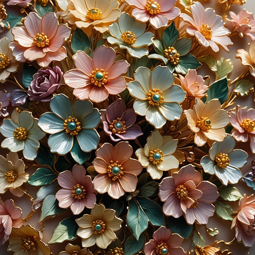 Enameled Glass Flowers: Hyperrealistic Still Life