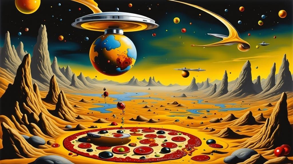 Pepperoni Pizza Planet in Sci-Fi Style