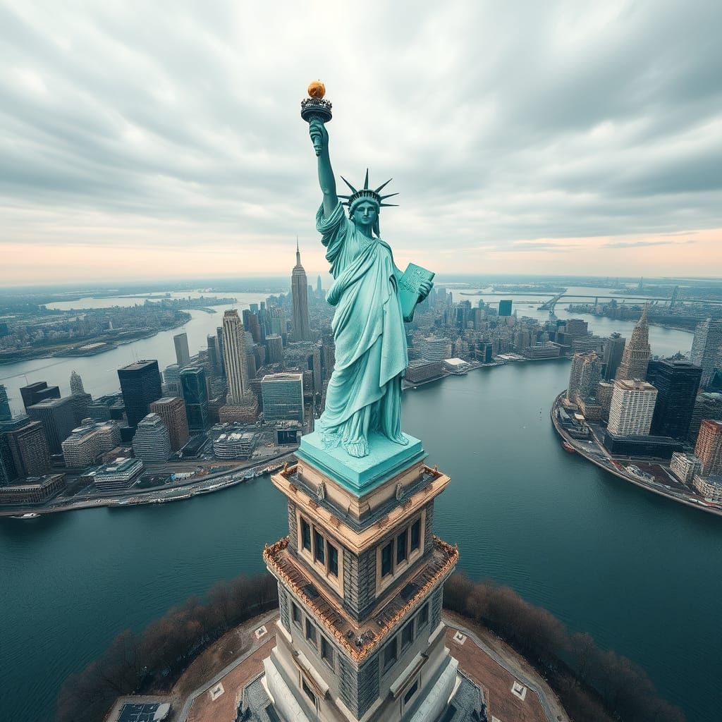 Statue of Liberty: Bird's Eye Manhattan View