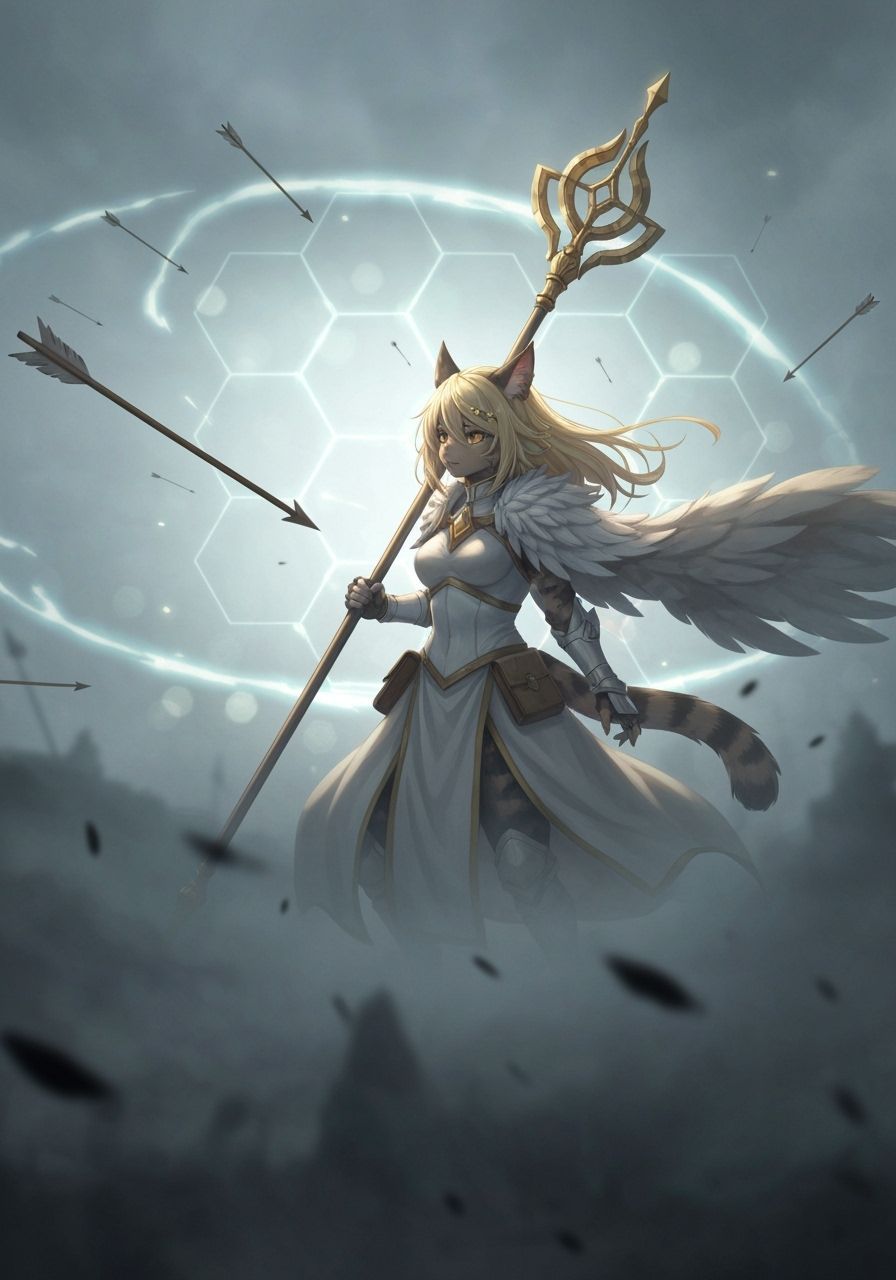 Anime Cat Warrior Protected on Battlefield