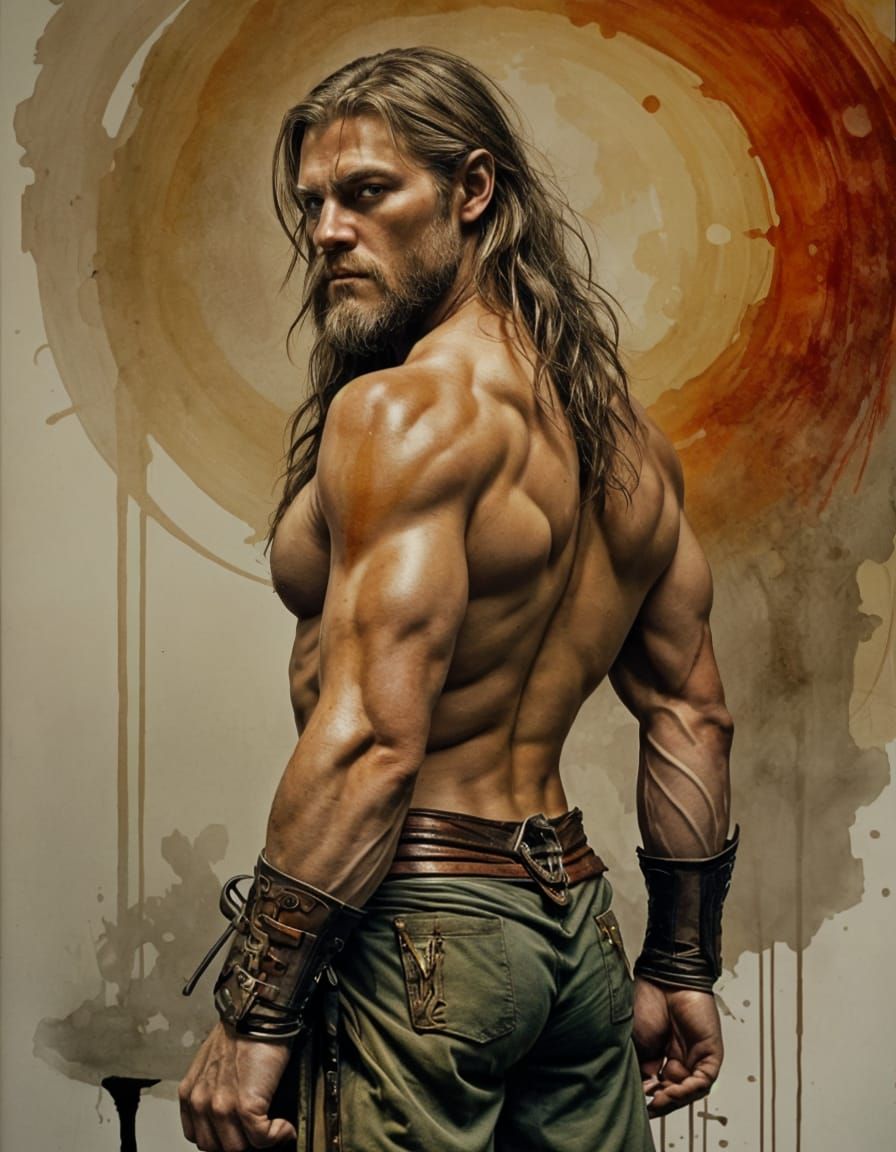Viking Barbarian Portrait in Comic Book Style