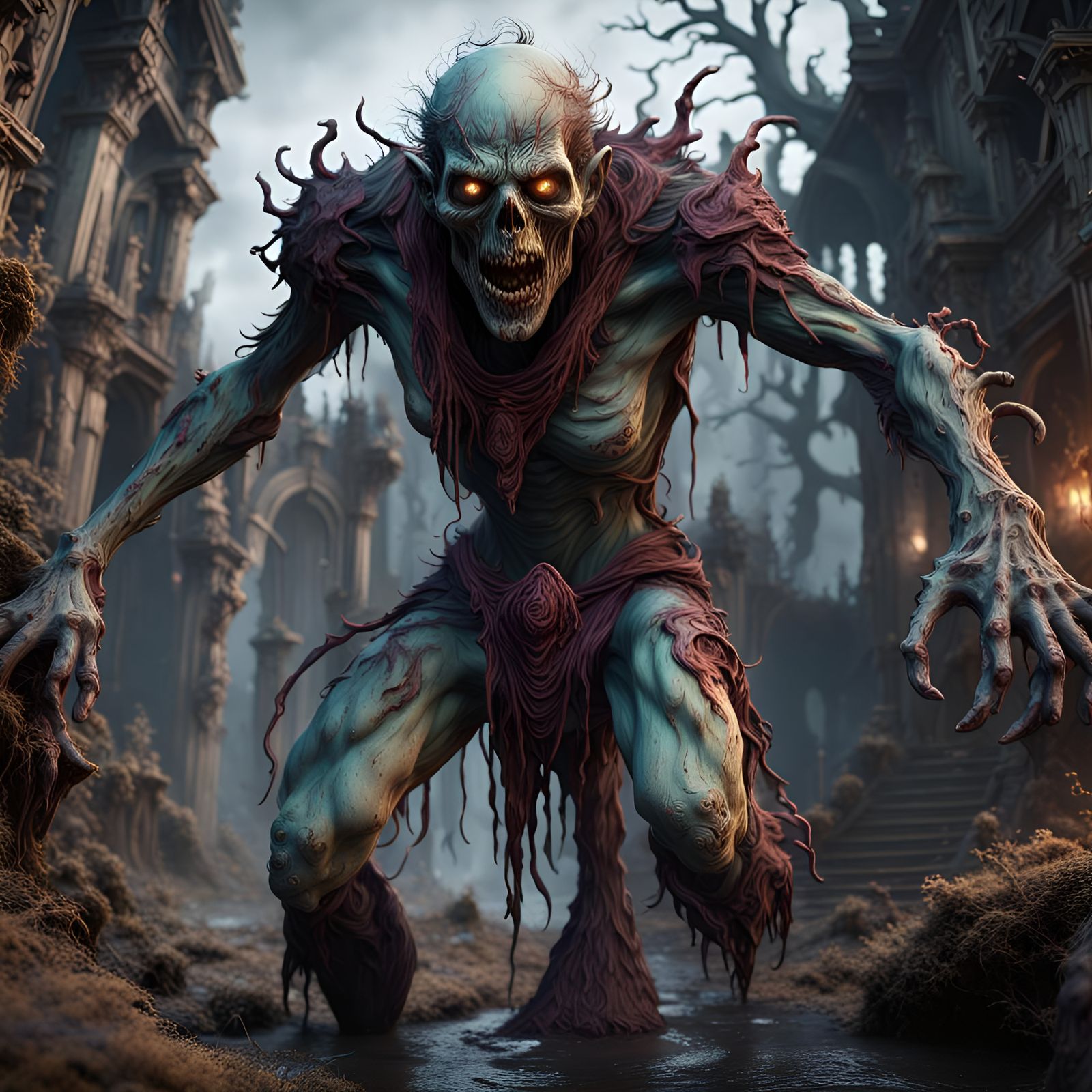 Detailed Ghoul Matte Painting in Deep Color