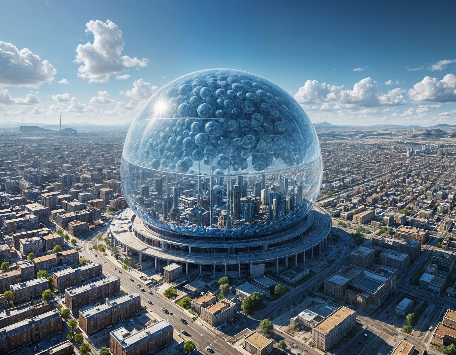 Gigantic Human Cell Overlooks Small Town