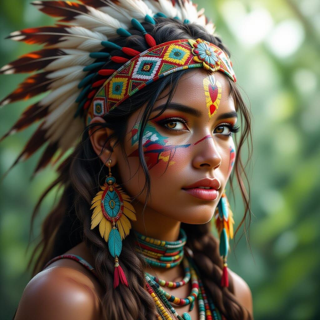 Amazonian Woman Portrait in Splash Art Style