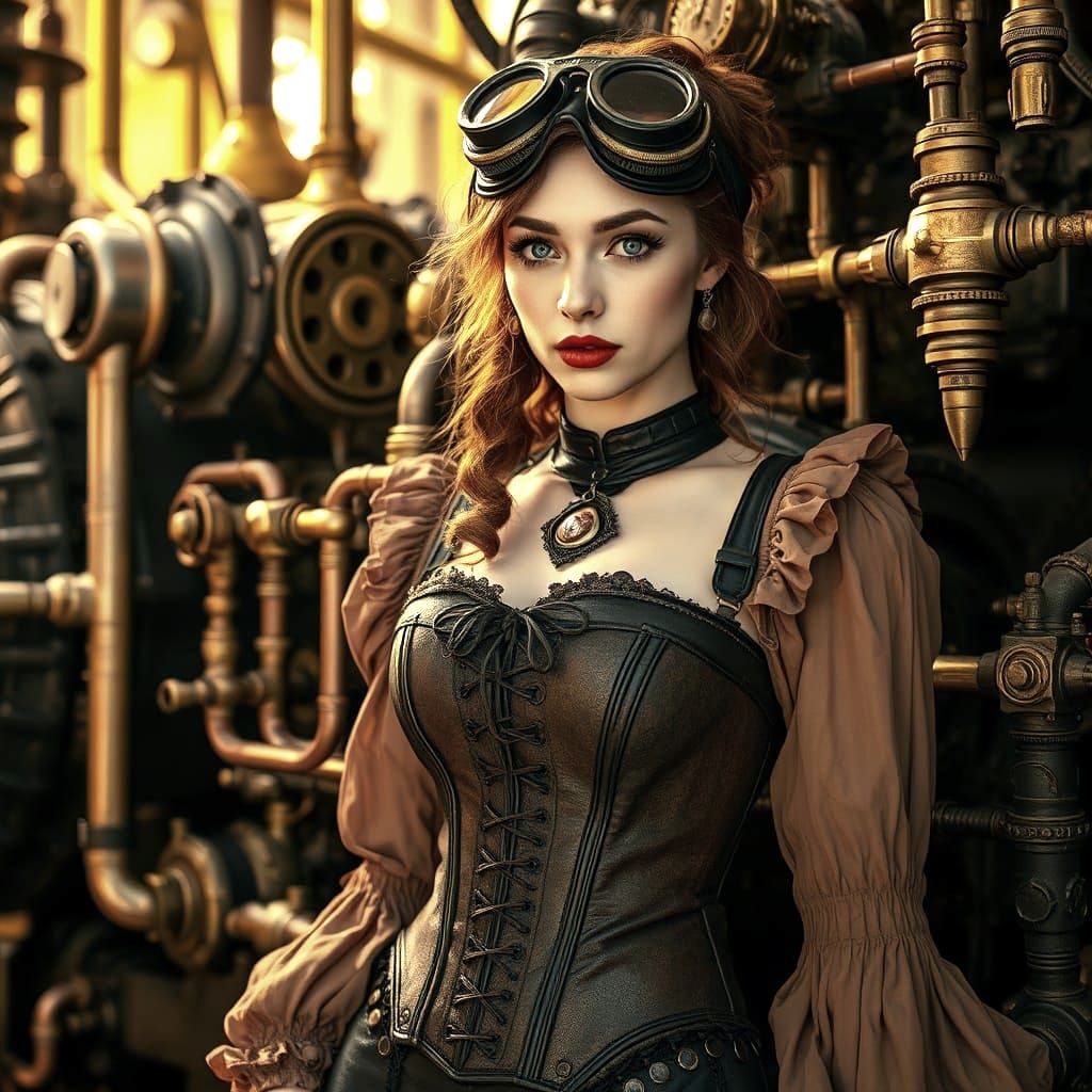 Elegant Steampunk Goddess with Intricate Clockwork Mechanism