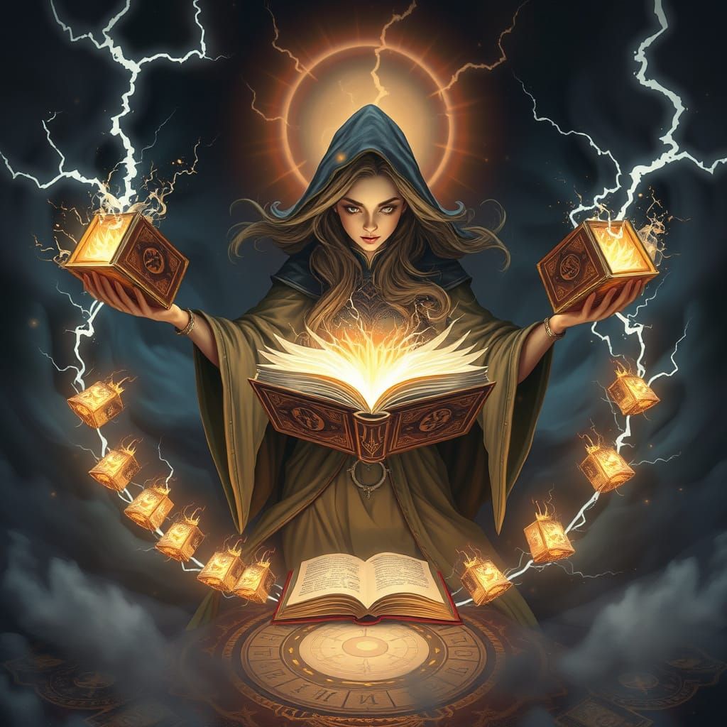 Mysterious Sorceress Levitates Ancient Tomes Amidst Glowing ...