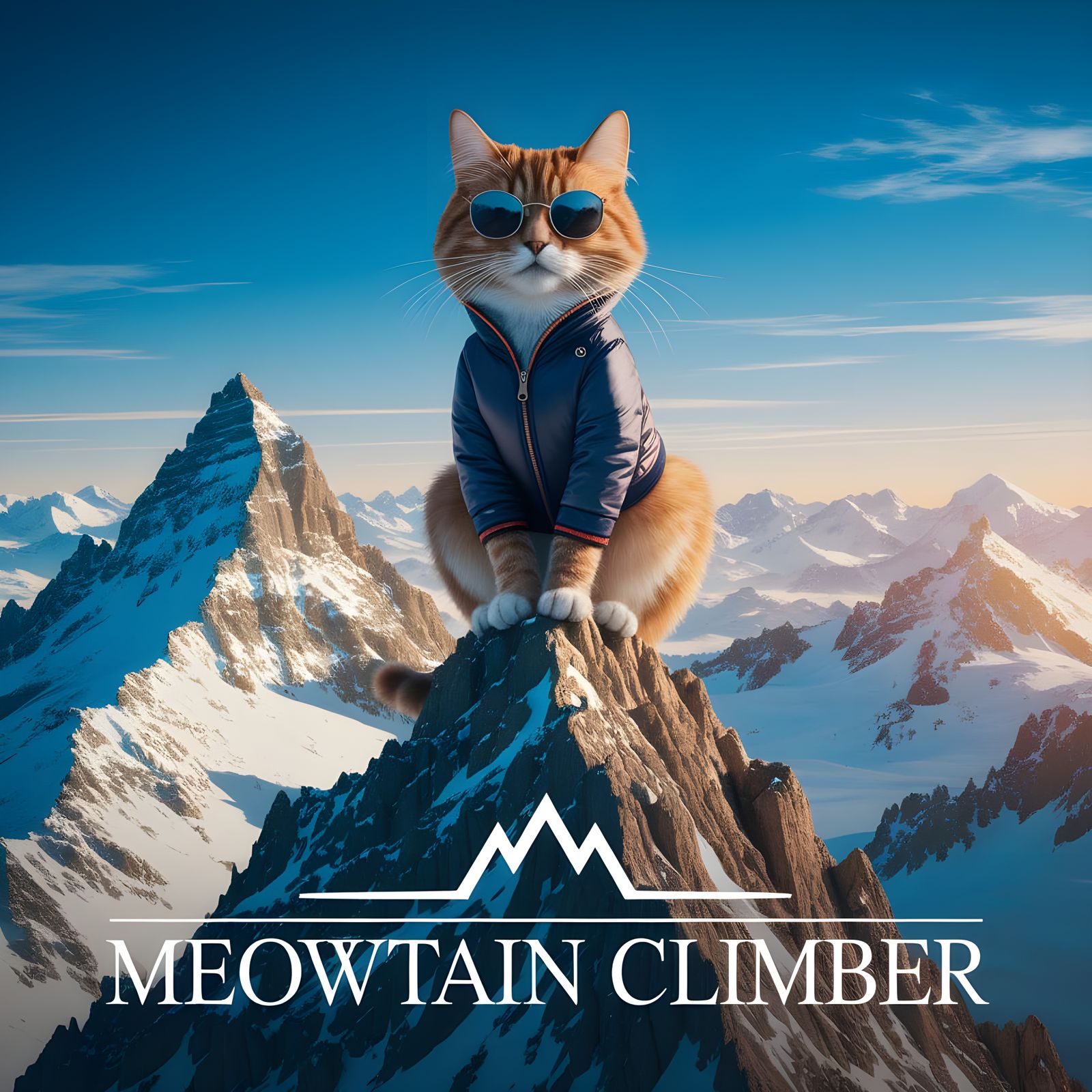 Regal Cat Adorns Mountain Peak in 90s Style