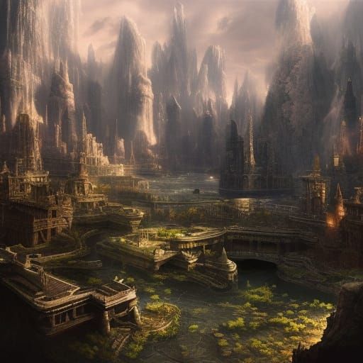 Epic Fantasy Scene in Digital Matte Painting Style