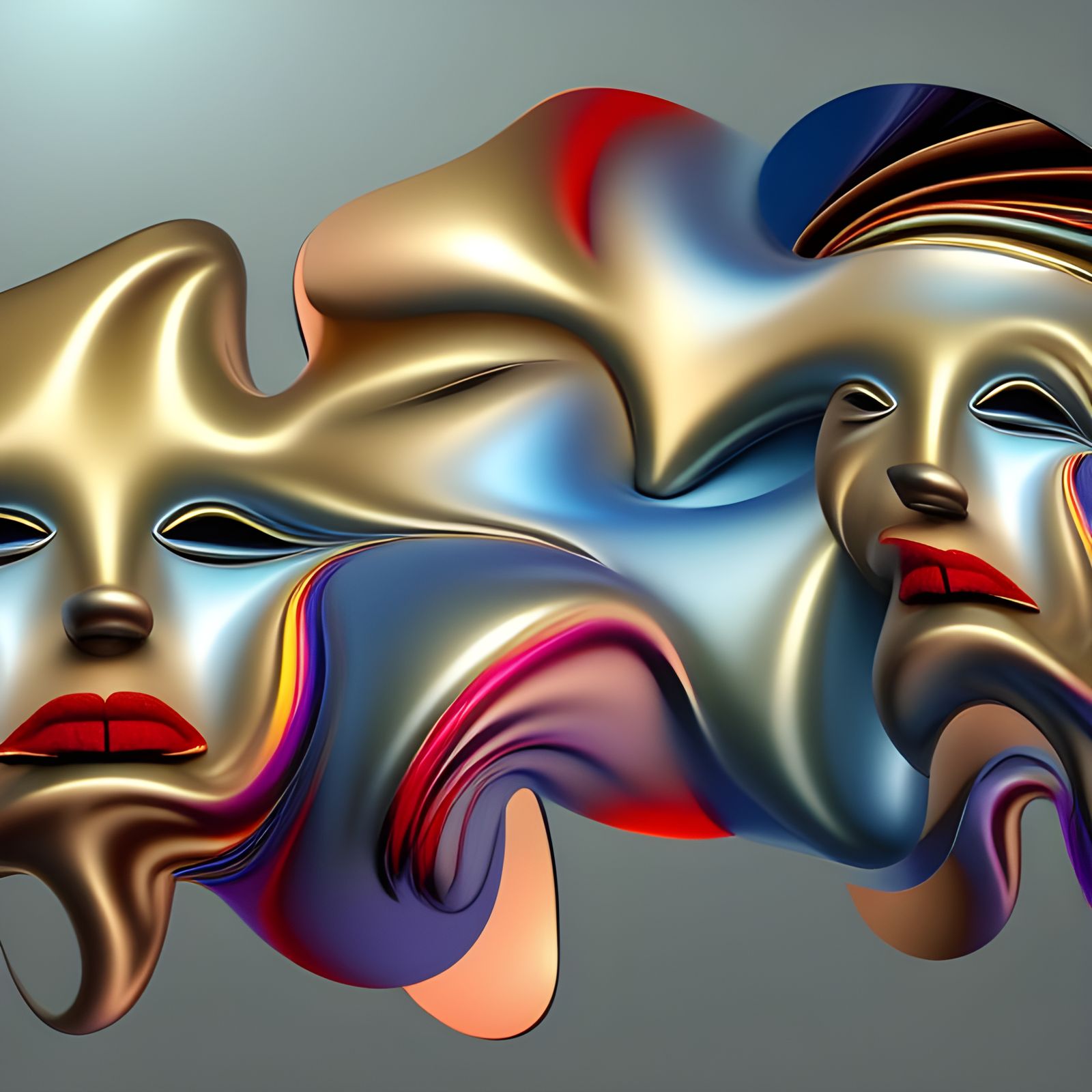 Abstract 3D Fractals with Gold Accents in Ultrarealism