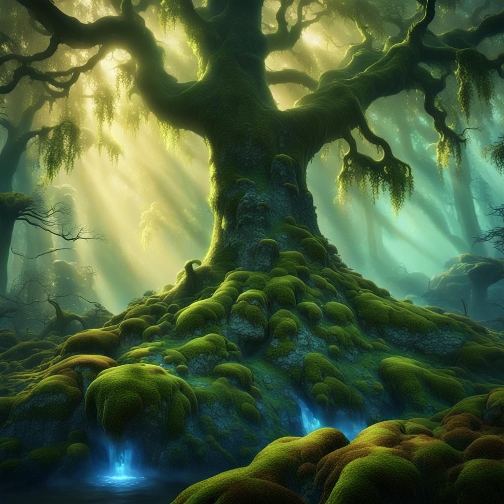 Fantasy Forest with Glowing Moss: Matte Painting