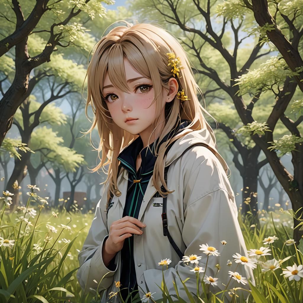 Pollen Allergy Sufferer in Anime Style